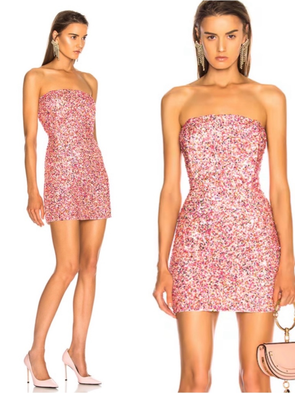 Retrofete Pink Multicolor Sequined Strapless Mini Dress